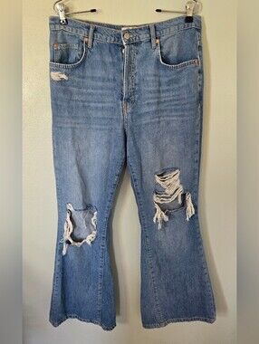 We The Free | Distressed High Rise Button Fly Flare Jeans Size 29